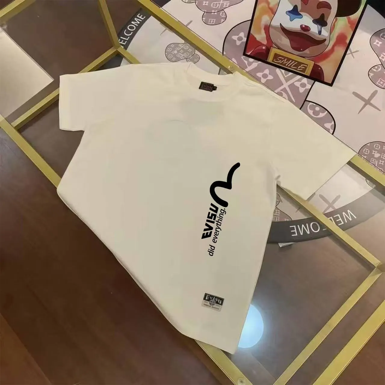 EVISU 2025 T Sizes S-XXL 5 Black White Size S M L XL XXL S 44 108 68 100-120 M 46 114 70 120-140 L 48 116 72 140-160 XL 50 120 74 160-180 XXL 52 124 76 180